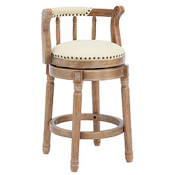 STILVORA Tabouret de bar 66 cm blanc en bois et cuir véritable pivotant 360° pas cher