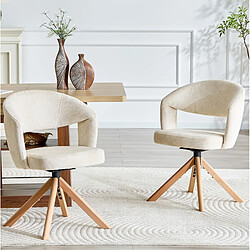 Avis STILVORA Lot de 2 chaises pivotantes 47,5/46/81,5 cm blanc crème en tissu et bois massif 360°