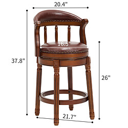 Acheter STILVORA Tabouret de bar 66 cm marron en cuir véritable et bois pivotant à 360°