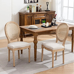 Avis STILVORA Chaise de salle à manger beige en rotin et tissu style français lot de 2