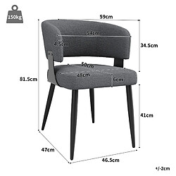 Acheter STILVORA Chaise 59/46,5/81,5 cm grise en flanelle et métal avec dossier incurvé