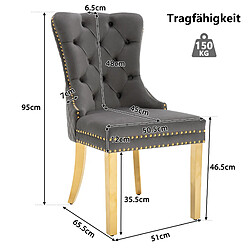 STILVORA Chaise de salle à manger 50,5/45/95 cm grise en velours avec anneau décoratif pas cher