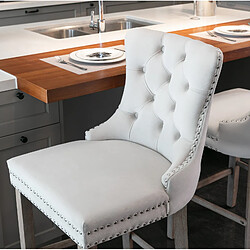 STILVORA Tabourets de bar beige en velours avec dossier haut et clous décoratifs lot de 2 pas cher
