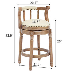 Acheter STILVORA Tabouret de bar 66 cm blanc en bois et cuir véritable pivotant 360°