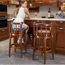 Avis STILVORA Tabouret de bar 74,9 cm bleu en cuir véritable et bois pivotant avec dossier