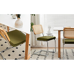 Acheter STILVORA Lot de 4 chaises de salle à manger vertes en velours et rotin avec piètement chromé