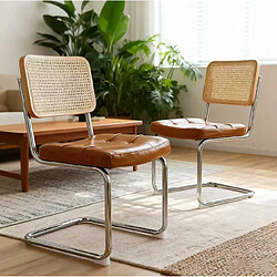Avis STILVORA Chaises de salle à manger lot de 2 marron en similicuir et rotin empilables