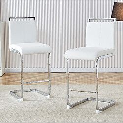 Avis STILVORA Lot de 2 tabourets de bar 63,5/96,5 cm blanc et argent en métal et PU avec repose-pieds