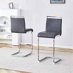 Avis STILVORA Lot de 2 tabourets de bar 63,5/96,5 cm gris foncé et argenté en PU et métal