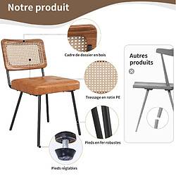 STILVORA Chaise de salle à manger 61/46/79 cm marron en PU et métal avec dossier en rotin pas cher