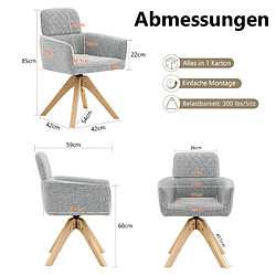 Acheter STILVORA Chaise de salle à manger 46,5/44/85 cm gris clair en tissu avec rotation 360°
