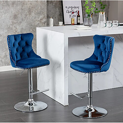 Avis STILVORA Tabouret de bar 63,5-83,8/45 cm bleu en velours avec dossier pivotant lot de 2