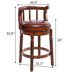 Acheter STILVORA Tabouret de bar 74,9 cm brun en cuir véritable et bois pivotant 360°