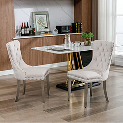 Avis STILVORA Chaise de salle à manger beige en velours avec dossier haut capitonné