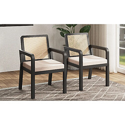 Avis STILVORA Chaise 56/57/83 cm noire en hévéa avec dossier en rotin et pieds réglables