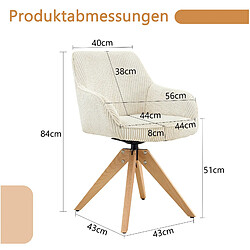 Acheter STILVORA Fauteuil pivotant lot de 2 56/44/84 cm blanc cassé en velours et bois massif