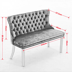 STILVORA Banquette 2 places beige en velours avec dossier capitonné et pieds en acier inoxydable pas cher