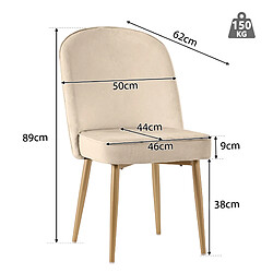 STILVORA Lot de 6 chaises de salle à manger 45,5/62/87,5 cm beige en velours et métal doré pas cher