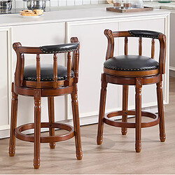 Avis STILVORA Tabouret de bar 66 cm noir en cuir véritable et bois pivotant 360°