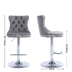 Acheter STILVORA Tabourets de bar 63,5-83,8 cm gris en velours pivotants avec dossier lot de 2