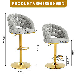 Acheter STILVORA Tabourets de bar 65/112 cm gris clair en velours avec dossier ergonomique
