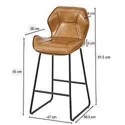 STILVORA Lot de 2 tabourets de bar marron en cuir synthétique et métal avec dossier pas cher