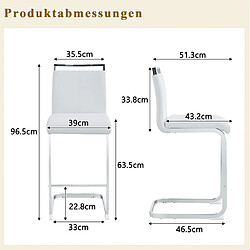 Acheter STILVORA Lot de 2 tabourets de bar 63,5/96,5 cm blanc et argent en métal et PU avec repose-pieds