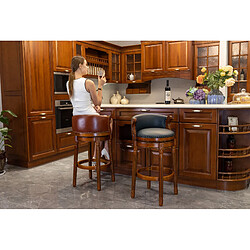 STILVORA Tabouret de bar 74,9 cm marron en cuir véritable et bois pivotant à 360° pas cher