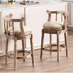 Avis STILVORA Tabouret de bar 66 cm blanc en bois et cuir véritable pivotant 360°