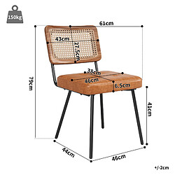 Acheter STILVORA Chaise de salle à manger 61/46/79 cm marron en PU et métal avec dossier en rotin