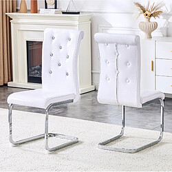 Avis STILVORA Chaise de salle à manger blanche en métal et PVC avec dossier à boutons cristal