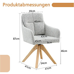 Acheter STILVORA Lot de 2 chaises de salle à manger 87 cm gris clair en tissu et bois massif pivotantes
