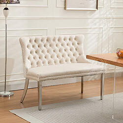 Avis STILVORA Banquette 2 places beige en velours avec dossier capitonné et pieds en acier inoxydable