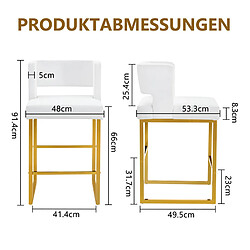 Acheter STILVORA Lot de 2 tabourets de bar 91,4 cm blanc et or en métal et PU rembourrés