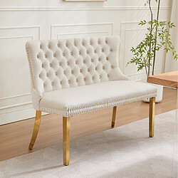 Avis STILVORA Banquette de salle à manger 2 places beige en velours avec pieds dorés capitonnés