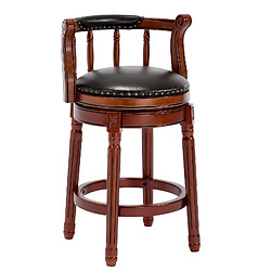 STILVORA Tabouret de bar 66 cm noir en cuir véritable et bois pivotant 360° pas cher