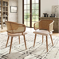 Avis STILVORA Chaises de salle à manger 47/51/79 cm beige et marron en fer avec dossier en rotin