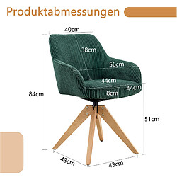Acheter STILVORA Lot de 2 chaises pivotantes 84/44/56 cm vert foncé en velours et bois massif