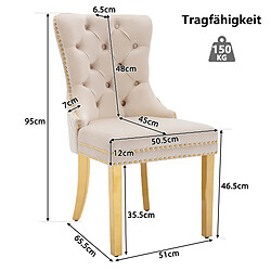 STILVORA Chaise de salle à manger 50,5/45/95 cm beige en velours avec anneau décoratif pas cher