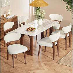Avis STILVORA Lot de 6 chaises de salle à manger beige clair en chenille et bois massif rembourré