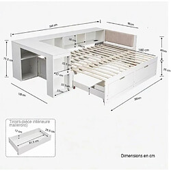 ByteLike Lit multifonction en forme L blanc extensible 90/180x200 cm pas cher