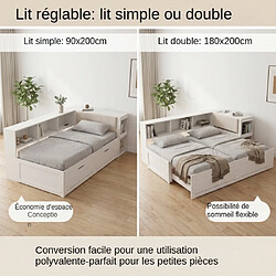 Avis ByteLike Lit multifonction en forme L blanc extensible 90/180x200 cm