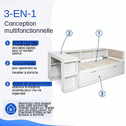 Acheter ByteLike Lit multifonction en forme L blanc extensible 90/180x200 cm