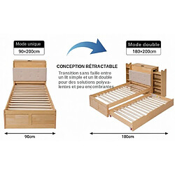 Acheter ByteLike Cadre de lit extensible en bois massif naturel 90/180x200 cm