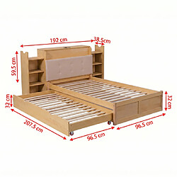ByteLike Cadre de lit extensible en bois massif naturel 90/180x200 cm pas cher