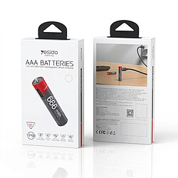 Yesido Lot de 8 Piles AA Lithium-Ion 440mAh 1.5V 666mWh Rechargeables USB-C Noir / Rouge pas cher