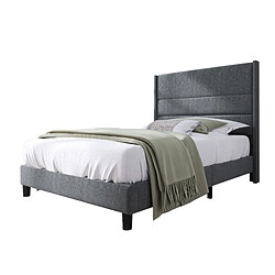 Lit 1 place capitonné Modenvie 90x200 cm avec matelas 7 zones - Gris foncé pas cher