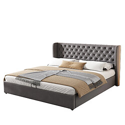 Lit Coffre Modenvie 180x200 cm rangement hydraulique velours gris pas cher