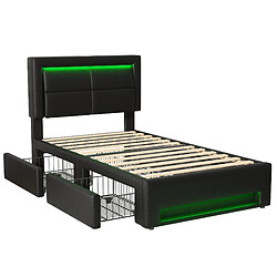 Acheter Lit capitonné Modenvie 90x190 cm USB LED rangement PU Noir