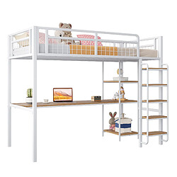 Lit mezzanine enfant 90x200 cm Modenvie avec bureau et étagères blanc pas cher